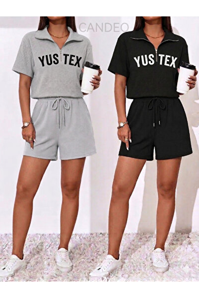 yx yustex sport 2-Piece Women's Black - Gray Basic Shorts Set - Comfortable F...