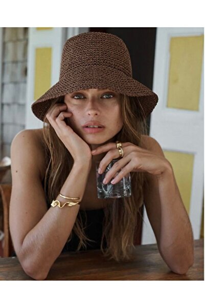 Luminos Butik Καφέ Εισαγόμενο Χειροποίητο Πλεκτό Ψάθινο Καπέλο Hsr2083