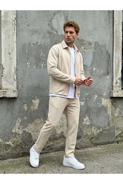 Zen And Men Erkek Mevsimlik Krep Kumaş Fermuarlı Ceket Pantolon İkili Takım