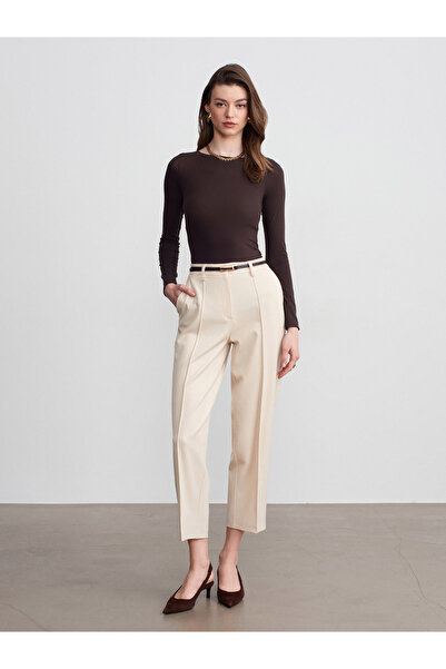 Dilvin 72674 Παντελόνι με ζώνη και ίσια μπατζάκια-Μπεζ