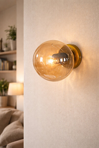 Ömür Avize Zeyna Antique Gold Case Closed Globe Glass Applique Chandelier