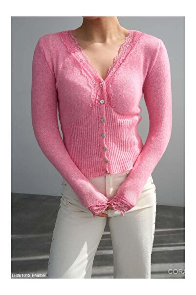 Coral Lace Collar Cardigan Th261013 Pink