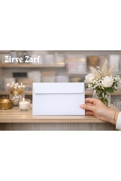 Zirve Zarf Buklet Zarf 12x18 cm, (Düğün, Davetiye, Okul, Para Zarfı) Beyaz, 8...