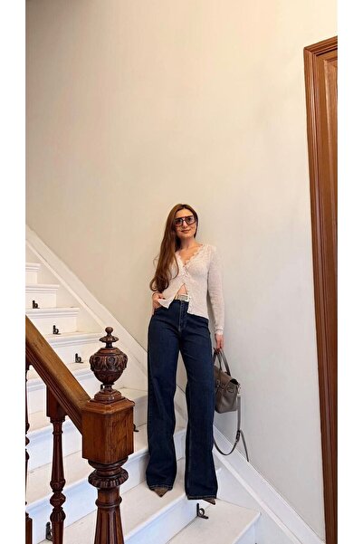 MRİABE Γυναικείο τζιν παντελόνι Palazzo με ελαστικό, φαρδύ μπατζάκι