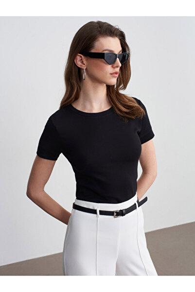 Dilvin 32637 Bisiklet Yaka T-Shirt-Siyah