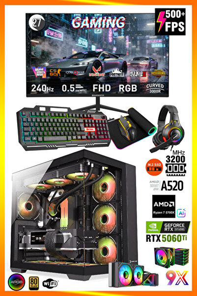 Zeiron Wegna X70 Black Ryzen 7 5700X 32GB 1TB M.2 RTX5070 27" 240Hz Sıvı Soğu...