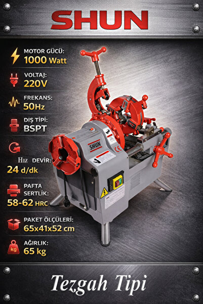 Shun (1000 W Tezgah Tipli 2") Elektrikli 220 Volt Diş Açma Pafta Makinesi Tar...