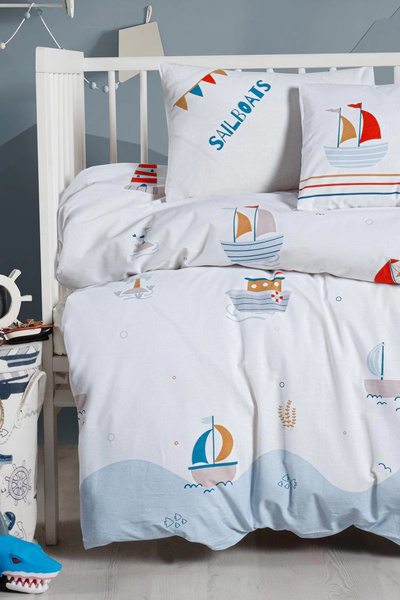 Maison Bebe Kz Ranforce Baby Duvet Cover Set Knz-001 Sailboats