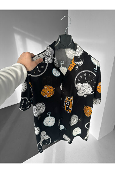 NO1 KONSEPT Black Clock Patterned Efil Efil Alaçatı Shirt
