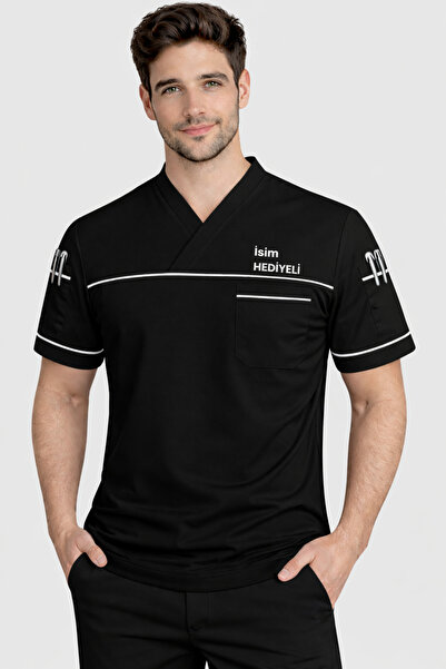 Üniformanya Μαύρο κοντομάνικο μπουφάν σεφ με δώρο με όνομα, Στολή σεφ, Μπλούζ...