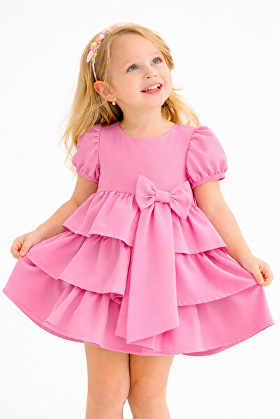 zepkids Κοριτσίστικο ροζ φόρεμα με βολάν σε στρώσεις – Κομψό σχέδιο με κοντά ...