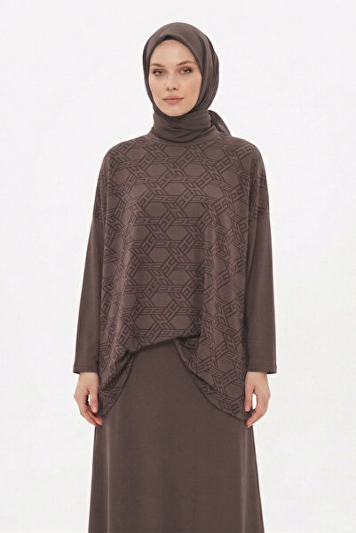 Nuss Pattern Detailed Trouser Suit 1058 Brown