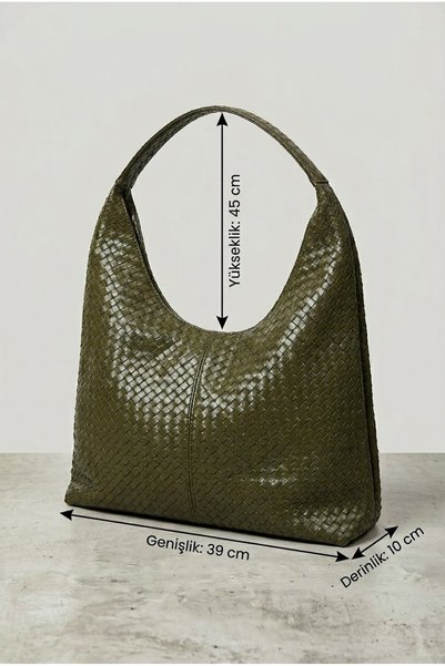 Baguar Women's Khaki Color Knitted Patterned Women's Shoulder Bag Large Size Stylish Daily Bag