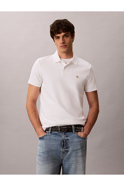 Calvin Klein Men's Ss Microwaffle Woven Label Polo Collar T-Shirt