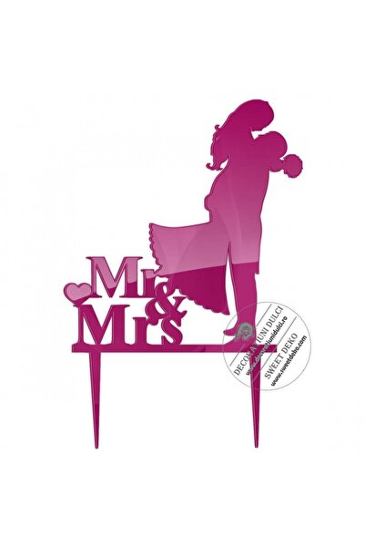 Decoratiuni Dulci Διακοσμητικό τοπερ γάμου Κύριος & Κυρία, πλεξιγκλάς - Ματζέντα