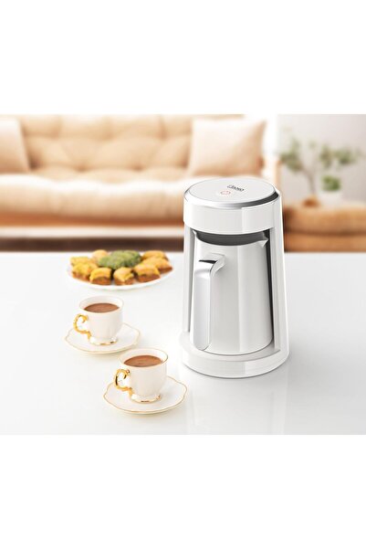 JANO ماكينة تحضير القهوة التركية باللونين الأبيض والفضي، 480 واط، 0.3 لتر