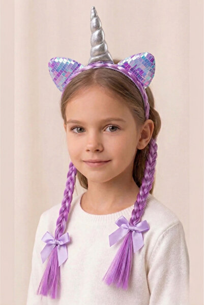 PETEK AKSESUAR Κοριτσίστικη κορδέλα μαλλιών με πλεκτό στέμμα μονόκερου