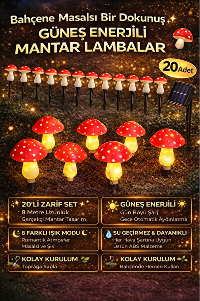 20pcs Solar Mushroom Garden Lighting 15cm led Outdoor Decorative Light 7.5m