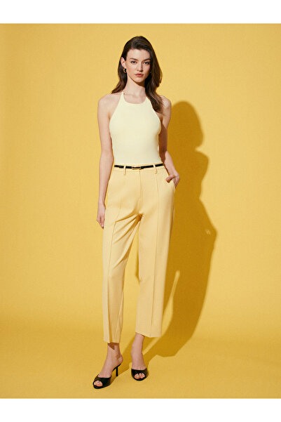 Dilvin 72674 Παντελόνι με ίσια μπατζάκια και ζώνη - Κίτρινο