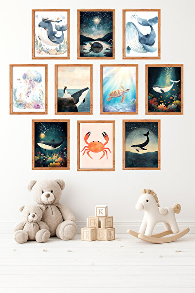 UNT 10-Piece Frame-Looking Sea-Themed, Whale, Turtle, Minimalist Painting Set...