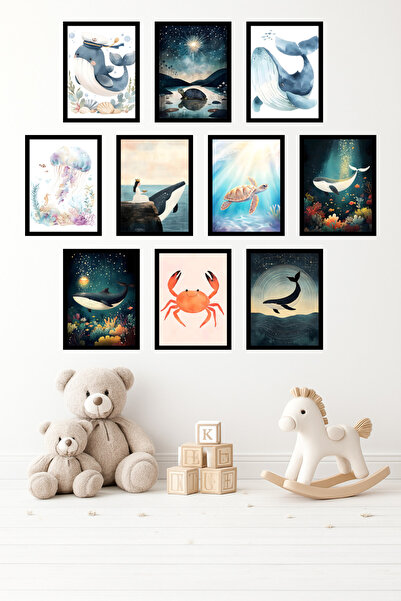 UNT 10-Piece Frame-Looking Sea-Themed, Whale, Turtle, Minimalist Painting Set...