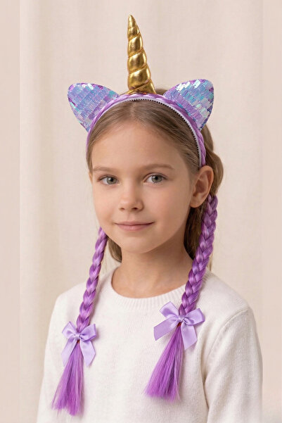 PETEK AKSESUAR Κοριτσίστικη κορδέλα μαλλιών με πλεκτό στέμμα μονόκερου