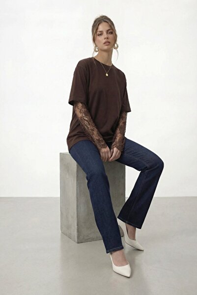 VAGGON Δαντελένιο μπλουζάκι με κοντό μανίκι και λεπτομέρειες, oversized