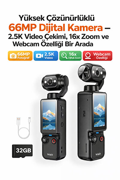 High Resolution 66MP Digital Camera 2.5K Video Capture, Portable with 16x Zoom and Webcam