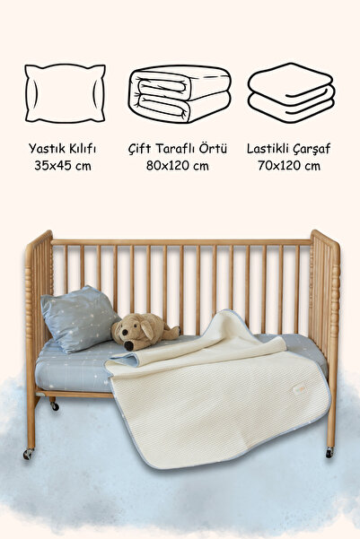 ESTİ Baby Bebek & Çocuk Uyku Seti – 3’lü Pike Takımı 70x120 cm (Lastikli Çarş...