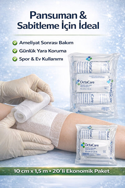 Octamed Hidrofil Sargı Bezi 10 cm x 1,5 m 20’li Paket %100 Pamuk Yüksek Emici...
