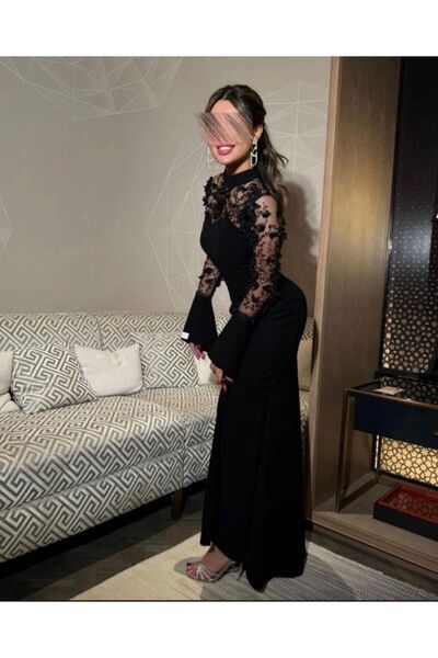 Mira Barbie Evening Dress Is Soft and Elegant with Embossed Roses and High-End Beads on the Cuffs and Chest, Beautiful Black Color.