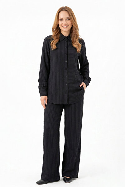 Nuss طقم قميص بأزرار أمامية مع بنطلون 1055 أسود