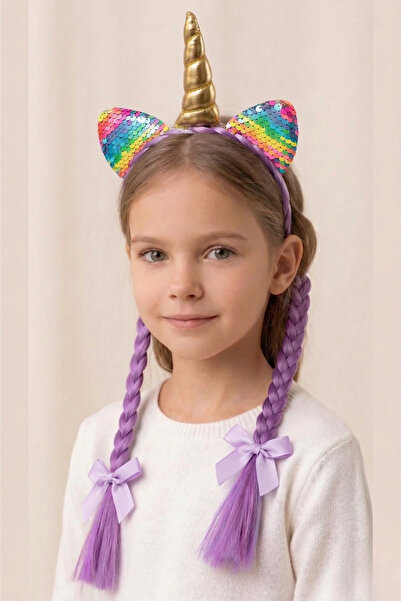 PETEK AKSESUAR Κοριτσίστικη κορδέλα μαλλιών με πλεκτό στέμμα μονόκερου