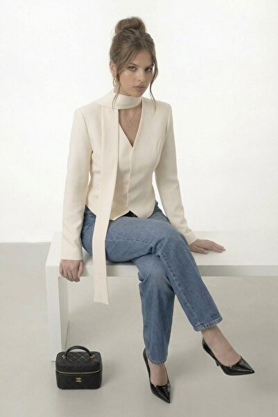 VAGGON Μακρυμάνικη μπλούζα με V λαιμόκοψη και δέσιμο