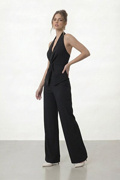 VAGGON Σετ μπλούζας και παντελονιού με λεπτομέρεια στη μέση και λαιμόκοψη V