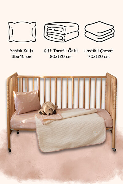 ESTİ Baby Bebek & Çocuk Uyku Seti – 3’lü Pike Takımı 70x120 cm (Lastikli Çarş...