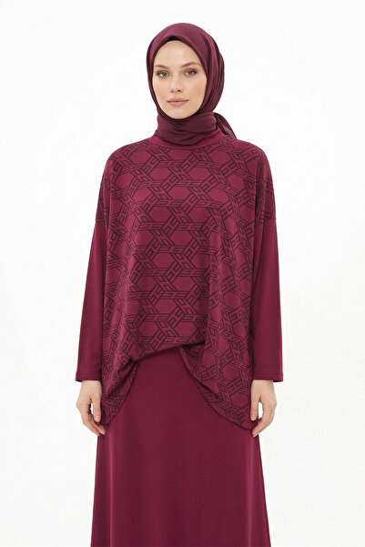 Nuss Pattern Detailed Trouser Suit 1058 Plum