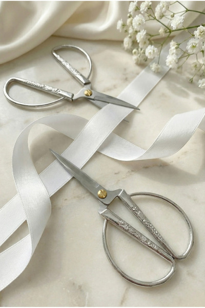 ZEYMERADE Ψαλίδι αρραβώνων Ασημένιο, Ανοιγόμενη κορδέλα Ειδική Ημέρα Κεντήματ...
