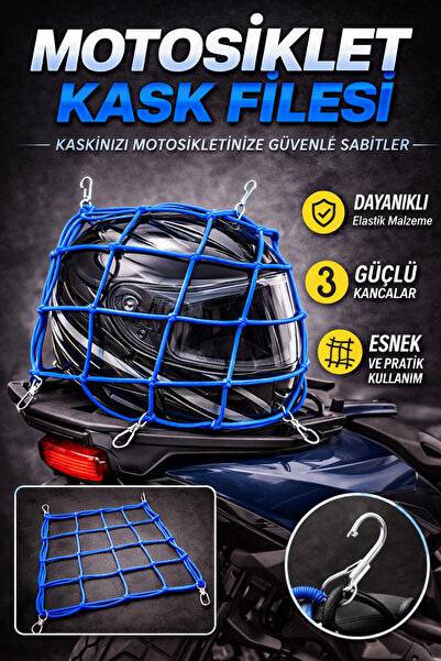 BE ACTİVE Motorsiklet Kask Filesi Kancalı Mavi
