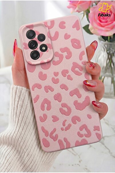 Fibaks Galaxy A52 Kılıf Pembe Leopar Şık Tasarımlı Premium İnce Soft Silikon