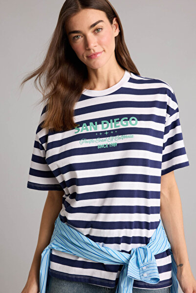 DeFacto Striped Ecru Women's T-Shirt H2359Ax/Er105