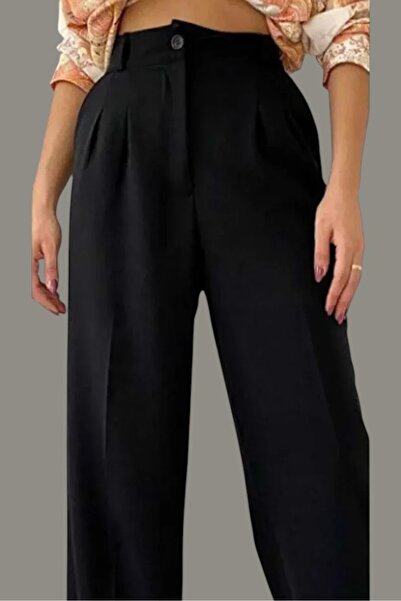 Livik Loose Fit Pleated Fabric Trousers Comfortable Wide Leg