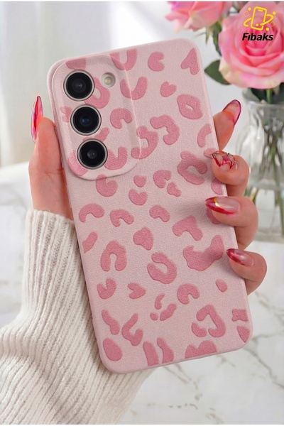 Fibaks Galaxy S22 Kılıf Pembe Leopar Şık Tasarımlı Premium İnce Soft Silikon