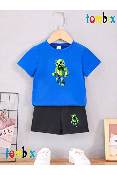 tombix Single Green Shape Printed T-Shirt Shorts Summer Children's Set