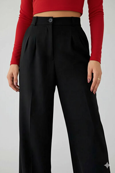 Livik Πλισέ υφασμάτινο παντελόνι με φαρδιά γραμμή, άνετο και με φαρδιά μπατζάκια