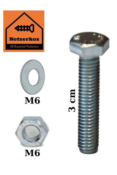 Netzerkoz 1 adet M6x20 Altıgen Başlı Cıvata, 1 adet M6 Altıgen Somun, 1 adet ...