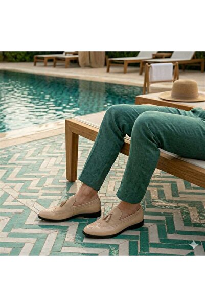 Oneka Shoes Men's Casual Loafer Studded Tassel Beige Patent Leather- Beige Su...