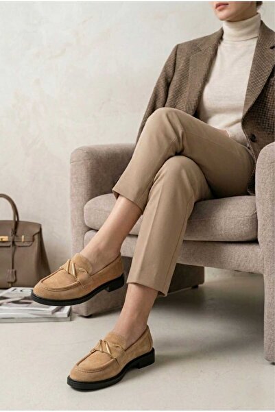 HİGHRUN Γυναικεία κλασικά μοκασίνια παπούτσια με χρυσή αγκράφα