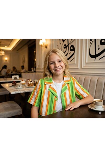 Hilal Akıncı Kids Κοριτσίστικο ριγέ κοντό μπλέιζερ παλτό