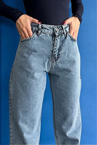 Livik Τζιν παντελόνι Snow Wash High Waist Stretch Lycra με φαρδιά μπατζάκια